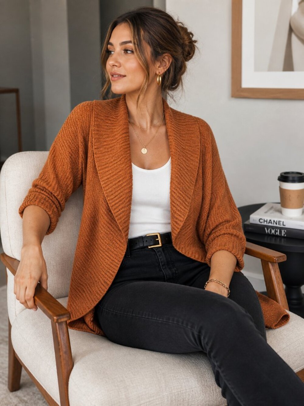Cynthia Rowley Rust Open Knit Shawl Collar Cardigan Angora Wool Blend S